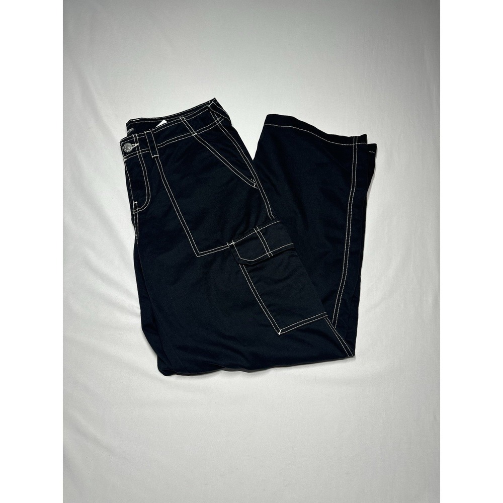 True Religion Cargo Pant Women Jet Black Size 29 Wide Leg Pockets